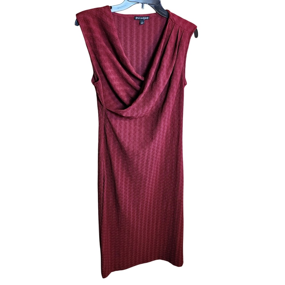 Sam and Jess Burgundy Textured Draped V-Neck Sleeveless Midi Sheath Dress XL
